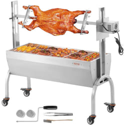 Barbecue a Charbon avec Tournebroche Electrique 52 w Charge 90 kg, Rotissoire Barbecue 118,5 cm, en Acier Inoxydable, avec Roues Verrouillables, pour