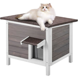 Niche deexterieur resistante aux intemperies pour chats, sanctuaire pour plusieurs chats, construction en bois avec isolation complete en mousse,