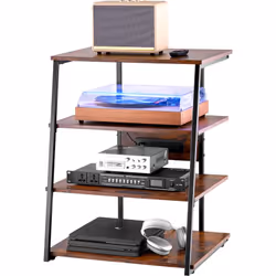 VEVOR Meuble Audio Visuel 4 Niveaux, Etagere Multimedia en Bois, Support TV d'Angle avec Multiprises et LED, Reglable en Hauteur, pour Lecteurs