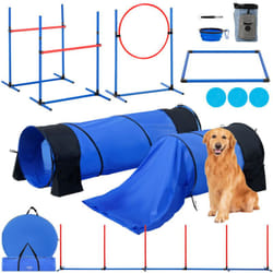 Vevor - Equipements deEntrainement Agilite pour Chien, Ensemble 7PCS, Parcours Obstacles pour Chiot, Haies Hautes Reglables, 6 Poteaux, 2 Tunnels,