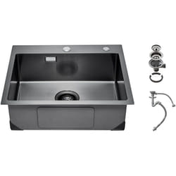 VEVOR Evier de cuisine 55 cm, evier a montage par le haut en acier inox 304, evier a poser a encastrer cuve simple avec accessoires, evier de