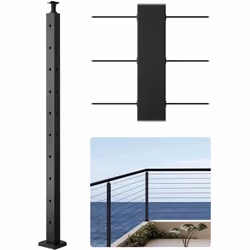 Poteau Garde Corps, 914 x 25,4 x 50,8 mm, Poteau Rampe deEscalier a Cable avec Trous Pre-perces l, Support Horizontal et Incurve, pour Main Courante,
