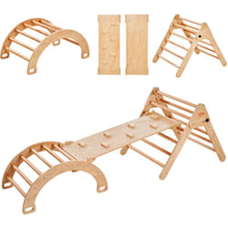 Kit Triangle deEscalade Montessori 5-en-1, Echelle d'Escalade pour Enfants en Bois Grande Taille, Aire de Jeux Interieure Triangle avec Rampe et Arc,