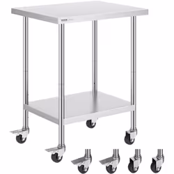 Table de Travail en Acier Inoxydable 61 x 76,2 x 95,5 cm, Table de Preparation des Aliments sur Roulettes, 3 Niveaux de Hauteur Reglables, Meuble de