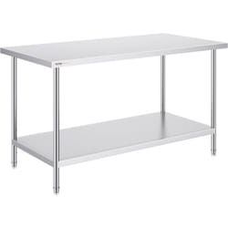 Table de Travail en Acier Inoxydable 76,2x152,4x86,4 cm, Table de Preparation des Aliments Charge 413 kg, 3 Niveaux de Hauteur Reglables, Meuble de