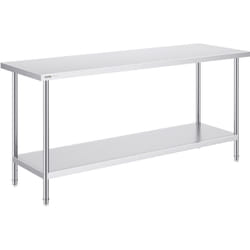 Table de Travail en Acier Inoxydable 61x182,9x86,4 cm, Table de Preparation des Aliments Charge 399 kg, 3 Niveaux de Hauteur Reglables, Meuble de