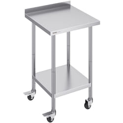Table de Travail Inox 61 x 61 x 100,6 cm, Table de Preparation des Aliments avec Roulettes, Etageres Reglables en Hauteur, Meuble de Rangement des