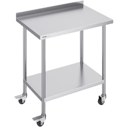 Table de Travail Inox 91,4 x 61 x 100,6 cm, Table de Preparation des Aliments avec Roulettes, Etageres Reglables en Hauteur, Meuble de Rangement des