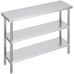 Poste de travail de cuisine en metal VEVOR, 14 x 48 x 34 po, avec deux etageres inferieures reglables, construction en acier inoxydable durable pour