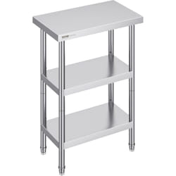 Station de preparation en acier inoxydable Vevor 14 x 24 x 34 pouces, pour cuisines commerciales, avec 2 etageres inferieures flexibles, table en