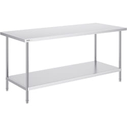 Table de Travail en Acier Inoxydable 76,2x182,9x86,4 cm, Table de Preparation des Aliments Charge 417 kg, 3 Niveaux de Hauteur Reglables, Meuble de