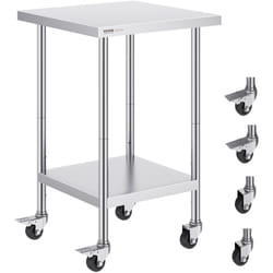 Table de Travail Inox 61 x 61 x 95,5 cm, Table de Preparation des Aliments Charge 317,5 kg avec 4 Roulettes, 3 Niveaux de Hauteur Reglables, Meuble