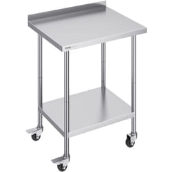 Table de Travail en Acier Inoxydable 61 x 76,2 x 100,6 cm, Table de Preparation des Aliments avec Roulettes, Hauteur Reglable, Meuble de Rangement