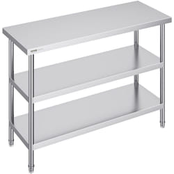 Station de travail de cuisine en metal Vevor 18 x 48 x 34 pouces, acier inoxydable, comprend 2 etageres reglables, surface durable pour la cuisine,