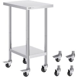Table de Travail en Acier Inoxydable 61 x 45,7 x 95,5 cm, Table de Preparation des Aliments avec 4 Roulettes, 3 Niveaux de Hauteur Reglables, Meuble