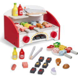 Jouet barbecue grill set, 26 pcs, ensemble de jouets de cuisine en bois pour enfant, avec feu de carbone realiste, jeux de petit chef interactif