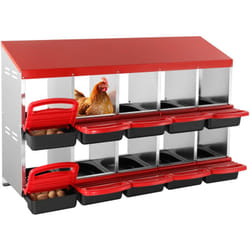 Pondoir a Poules, 10 Compartiments, Nichoirs Inclines en Metal, 1320x525x790 mm, Stable et Resistant a la Corrosion, avec Trous Inferieurs,