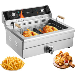Friteuse commerciale 2250 w, friteuses a bain dehuile electrique avec panier, en acier inoxydable, grande capacite 20 l pour cuisine, restaurant,