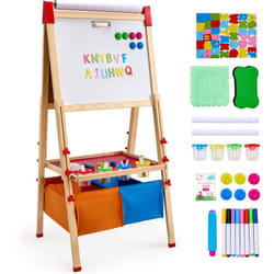 Vevor - Chevalet deart pour enfants, chevalet deart double face en bois 3 en 1 pour enfants avec tableau blanc magnetique, tableau noir, rouleau de