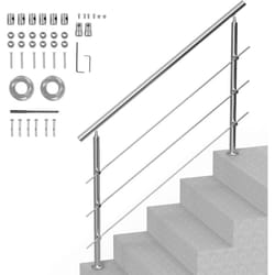 Rampes deescalier pour marches exterieures, longueur de 59 po, 3 barres transversales, rampes deescalier de transition en acier inoxydable avec kit