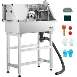 Baignoire de Chien Acier Inoxydable, Baignoire de Toilettage pour Animaux de Compagnie 87 cm Station de Lavage Chat, avec Robinet, Pommeau de Douche,
