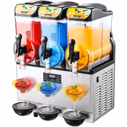 VEVOR Machine a Granite avec 3 Reservoirs de 15 L, Machine a Boissons Glacees en Acier Inoxydable, Distributeur de Boissons Frappees Granitas