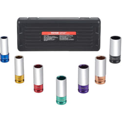 VEVOR Jeu de Douilles a Chocs Profondes pour Ecrous de Roue 7PCs, Coffret de Douilles pour Ecrou a Entrainement de 1/2 po 12,7 mm, 6 Pans, Metriques 17/19/21/22/23/24/27 mm, pour Reparation Automobile