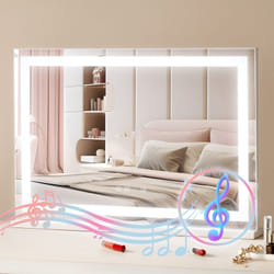 VEVOR Miroir de Maquillage Lumineux, 3 Modes Eclairage de Couleur, Grand Miroir Cosmetique Studio LED, Grossissement 5X, Haut-parleur Bluetooth, USB, Controle Tactile Intelligent, Support, 797x547 mm