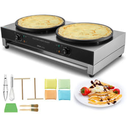 Crepiere Electrique 40 cm, Appareil a Crepes Commercial a Double Tete, Machine a Crepes Antiadhesive, Plaque Chauffante a Crepes Plate de 6000 w, en