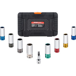 VEVOR Jeu de Douilles a Chocs Profondes pour Ecrous de Roue 8PCs, Coffret de Douilles pour Ecrous a Entrainement de 1/2 po 12,7 mm, Metriques et SAE, 6 Pans, en Acier CR-MO, pour Reparation Automobile