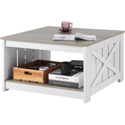 VEVOR Table basse, 800 x 800 x 455 mm, table de salon carree avec compartiment de rangement ouvert, 81,7 kg, table de cocktail rustique en bois pour salon, chambre, appartement, studio, gris et blanc
