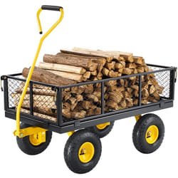 Chariot de Jardin Transport, Charge 408,23 kg, Chariot Utilitaire Robuste Tractable Exterieur en Metal avec Pneus 254 mm, Cotes Amovibles en Maille