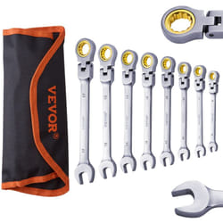 VEVOR Jeu de Cles a Cliquet a Tete Flexible 8PCs, Cles a Cliquet Metrique 8-17 mm, Ensemble de Cles en Acier Cr-V, avec Pochette Enroulable, pour