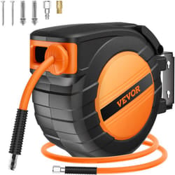 VEVOR Enrouleur Tuyau a Air Comprime Hybride Ferme Retractable 9,53 mm x 15,24 m​ Pression 300 PSI Rembobinage Automatique avec Tuyau 1,5 m, Support