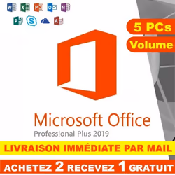 Microsoft Office 2019 Professionnel Plus 32/64 bit Clé dactivation Originale - 5 PC Volume - Rapide - Version téléchargeable