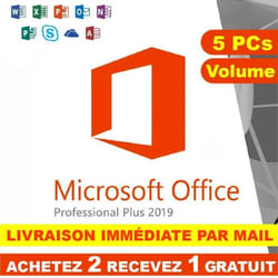 Microsoft Office 2019 Professionnel Plus 32/64 bit Clé dactivation Originale - 5 PC Volume - Rapide - Version téléchargeable