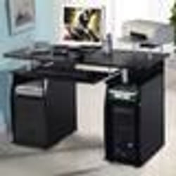 COSTWAY Bureau Informatique avec Rangement Imprimante 2 Tiroirs Coulissant Clavier Table dOrdinateur Noir