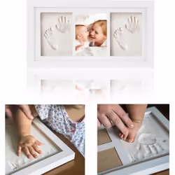 Kit Empreinte Bébé - KENSON - Cadre Photo - 2 Empreintes - 1 Photo - Blanc