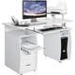 COSTWAY Bureau Informatique avec Rangement Imprimante 2 Tiroirs Coulissant Clavier Table dOrdinateur Blanc