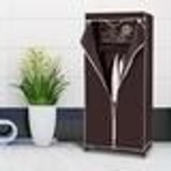 COSTWAY Armoire de Rangement Penderie de Vêtement Tissu 75 x 50 x 170 cm 2Etagères avec Housse intissé Café