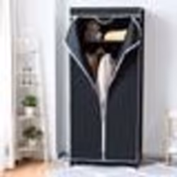COSTWAY Armoire de Rangement Penderie de Vêtement Tissu 75 x 50 x 170 cm 2Etagères avec Housse intissé Noir