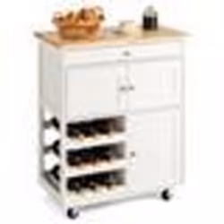COSTWAY Desserte Cuisine à Roulettes avec Plateau en Bois dHévéa Chariot de Cuisine à Service avec Tiroir et Porte-Bouteilles ...