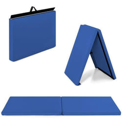 Tapis de Gymnastique Pliable COSTWAY-180 x 60 x 38 cm-2 Volet avec Poignée-Attache Auto-agrippante-Imperméable en Mousse PU-Bleu
