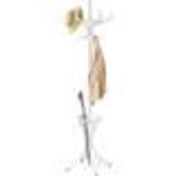 Porte Manteau sur Pied en Bois Massif COSTWAY-12 Crochets-pour Manteaux Chapeaux-Rangement Porte-Parapluie-51 x 51 x 184 CM-Blanc