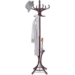 Porte-Manteau sur Pied en Bois Massif COSTWAY-12 Crochets-Rangement Porte-Parapluie-51 x 51 x 184 cm-pour Manteaux Chapeaux-Marron