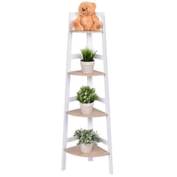 COSTWAY Bibliothèque / Étagère et de Rangement pour Angle avec 4 Étagères Style Moderne en Bois 32 x 32 x 138 CM
