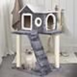 COSTWAY Arbre à Chat Griffoir 60 x 45 x 88CM Centre d’Activités Grotte Maisonnette Niches Colonnes Renforcées Echelle Gris Foncé