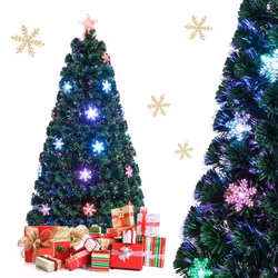 COSTWAY Sapin de Noël Artificiel LED Lumineux 150CM Fibre Optique Couleur Lumière Variable avec Etoile de Cime Décoration de ...