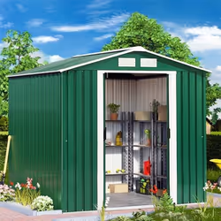 COSTWAY Abri de Jardin en Métal 271m² Cabane de Jardin à Outils 213x127x185CM avec Porte Coulissante2 Fenêtres de Ventilation