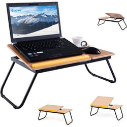 COSTWAY Table de Lit Pliable pour Ordinateur Portable Angle Ajustable en 4 Positions en Bois pour LectureTravail 55x32x23CM